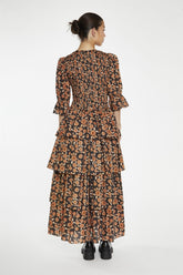 Burnt-Orange Daisy Tiered Maxi-Dress